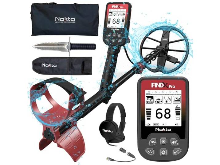 Nokta Findx Pro Metaaldetector voor volwassenen, professionele lichtgewicht waterdichte gouddetector, pinpoint, USB oplaadbaar, verlicht LCD-scherm, complete set met hoofdtelefoon, draagtas, premium
