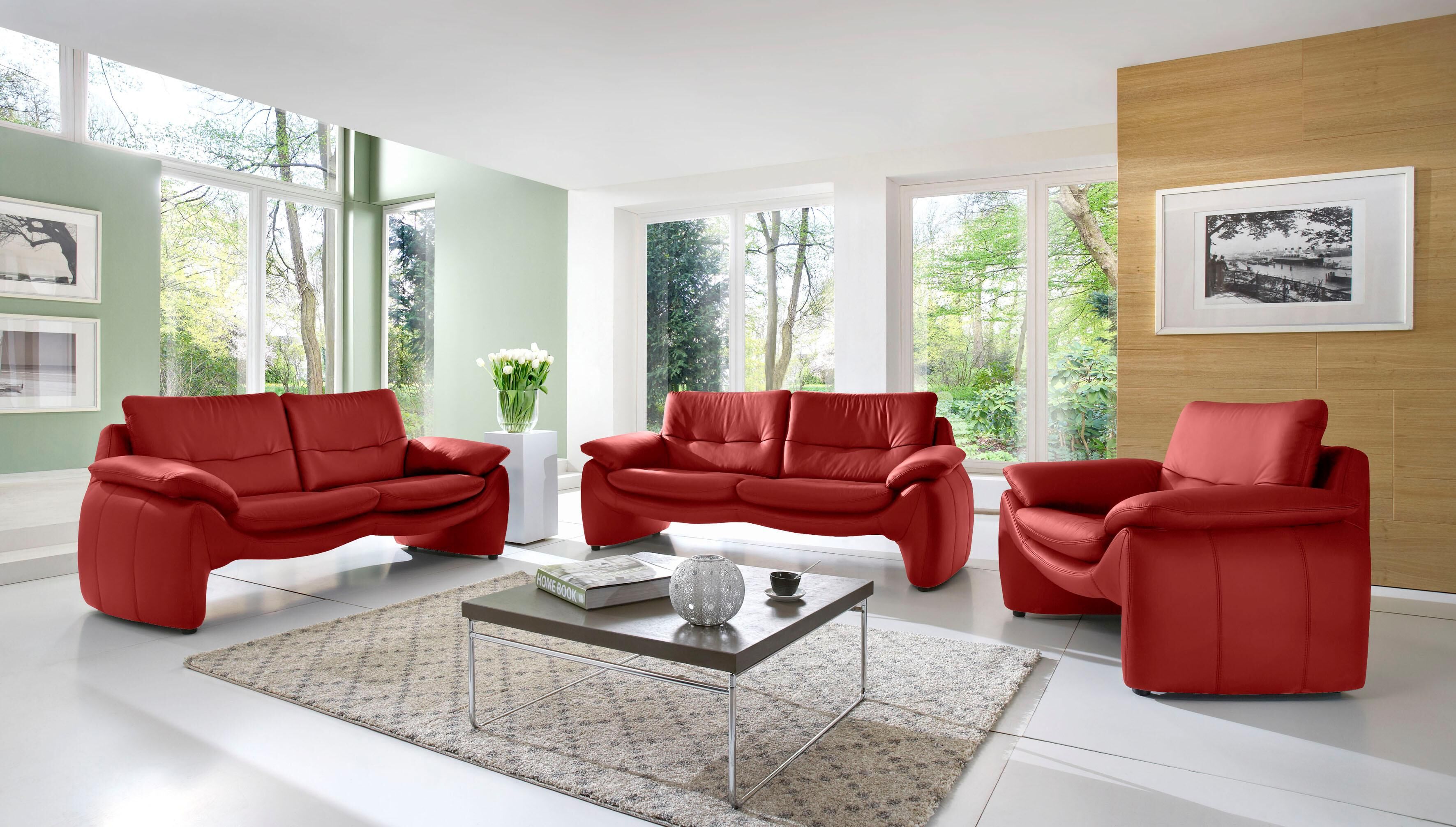 3-Sitzer PLACES OF STYLE "Luna", rot, B:205cm H:80cm T:88cm, NaturLEDER (echtes Rindsleder), Sofas, 3-Sitzer, in einzigartiger Optik