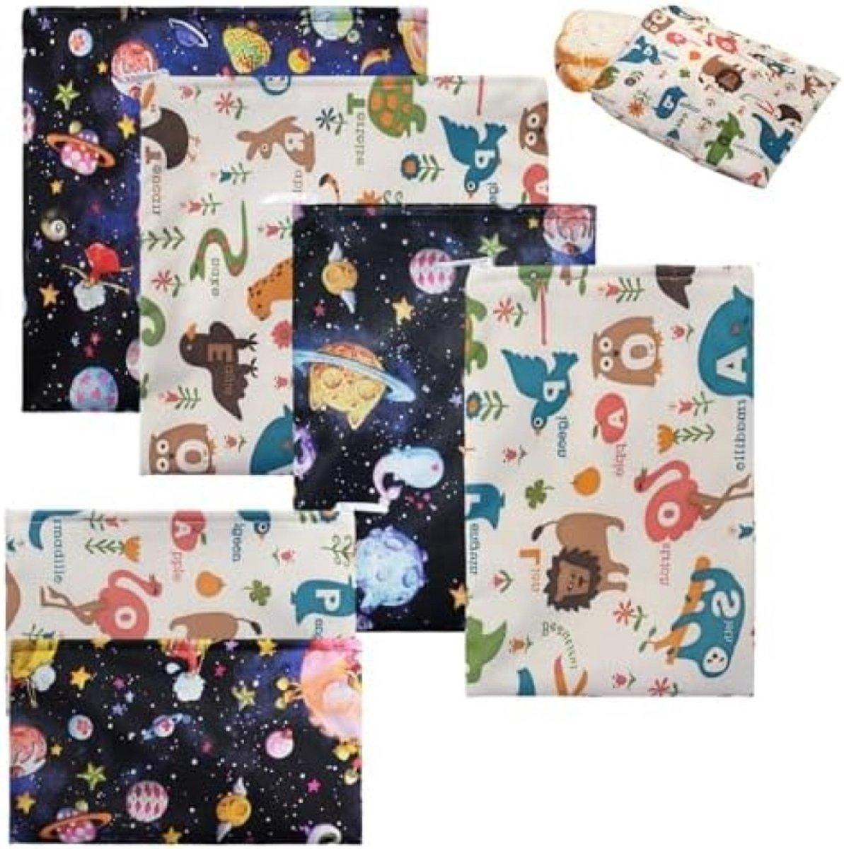 PromoHome 6-delige set geïsoleerde herbruikbare voedselzakken met rits, 3 formaten, blauw