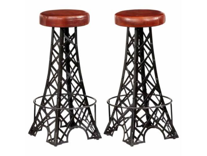 VIHHQGC Barhocker 2 STK. Echtleder mit Eisenrahmen im Eiffelturm-Design Echtleder-Sitzfläche, pulverbeschichteter Eisenrahmen, Industrie-Stil, für Esszimmer und Wohnzimmer, leicht beweglich