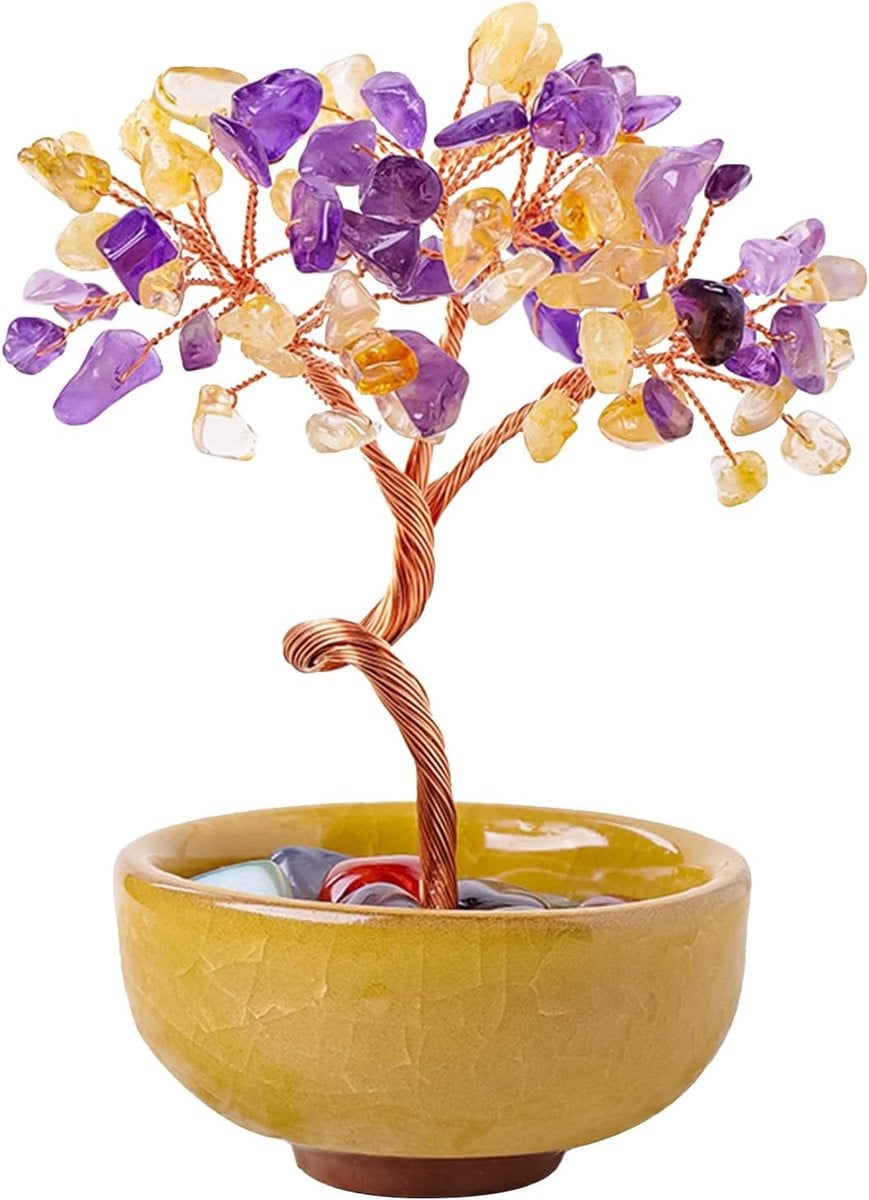 Chakra stenen feng shui decoratie met amethist en citrien genezende kristallen bonsai boom voor positieve energie