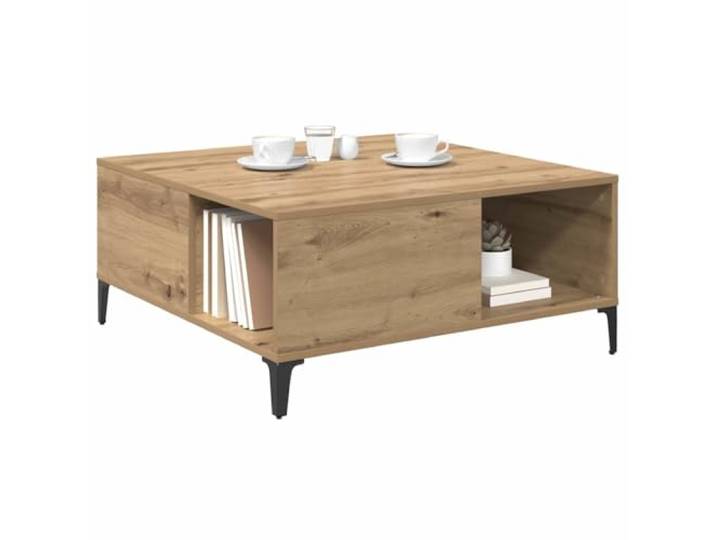 KTHLBRH Beistelltisch Eiche Handwerk 80 x 80 x 36,5 cm Mehrschichtiges Holz, Stahlbeine, große Ablage, Industriestil, einfache Wartung