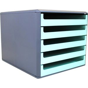 Böttcher-AG Schubladenbox A4, Recycling-Kunststoff, 5 Fächer, offen, minze / anthrazit