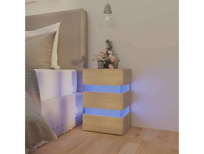 Nachtschrank mit LED Sonoma Eiche 45x35x67 cm Nachttisch aus Holzwerkstoff mit LED-Beleuchtung und Stauraum für Bücher und Fernbedienungen.