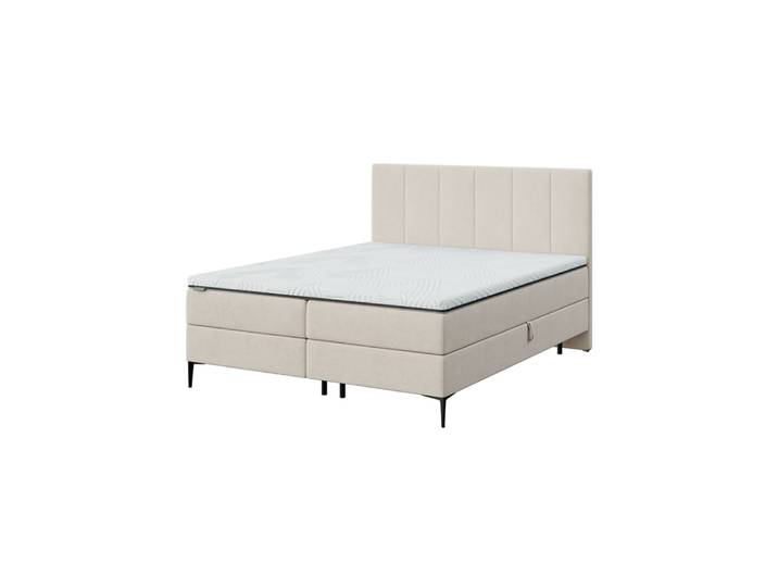 Lit coffre sommier à lattes rayures beige 160x200