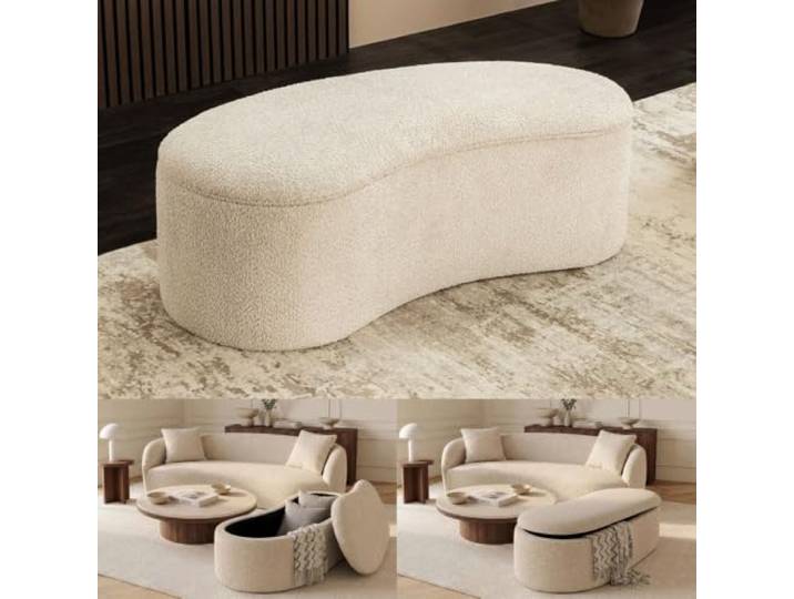 Design Polsterbank ARCO 120cm champagner beige Bouclé Sitzbank Stauraum
