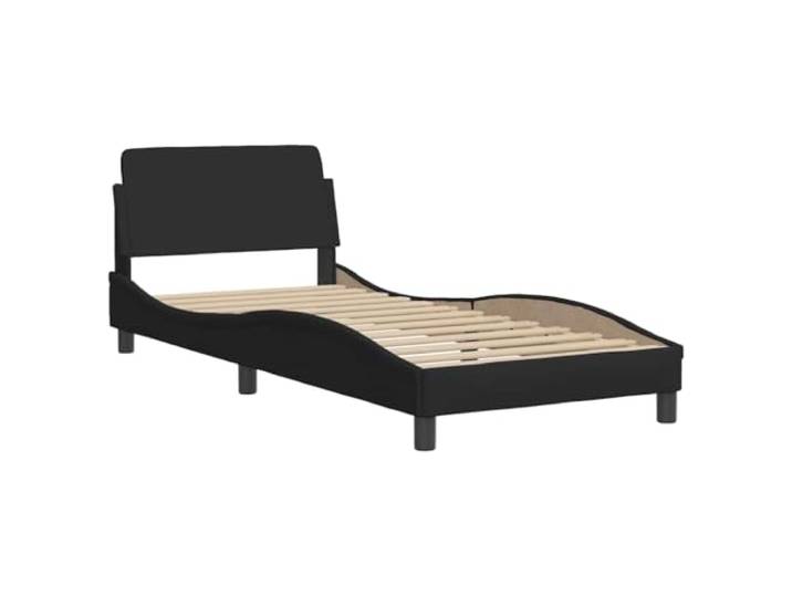 KTHLBRH Bettgestell mit Kopfteil Dover schwarz 90 x 190 cm Atmungsaktives Gewebe, Lattenrost inklusive, robuste Beine, gewelltes Design, Rückenunterstützung