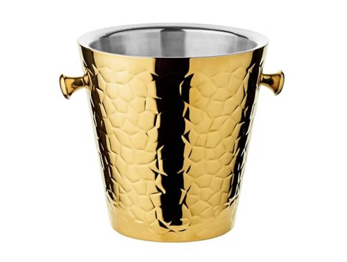 EDZARD Sektkühler Capri gold (H 23 cm, Ø 22 cm), Edelstahl, gemustert Weinkühler mit 2 Griffen, hochglanzpoliert, doppelwandig, Flaschenkühler, Champagnerkühler gold, Getränkekühler