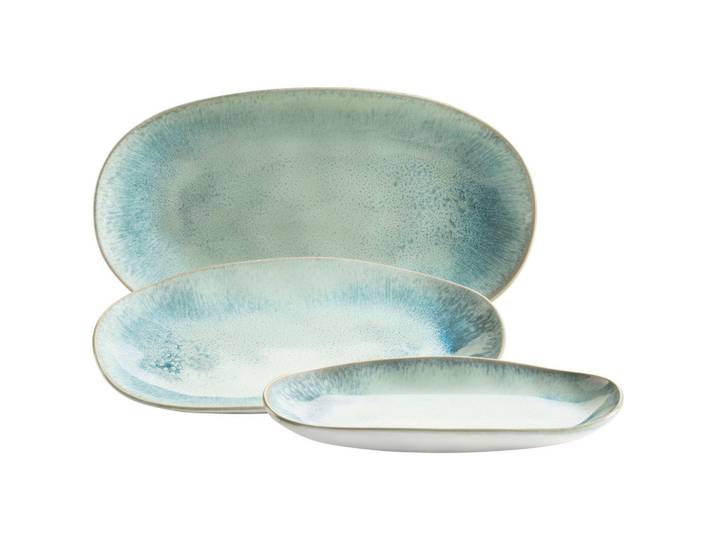 Mäser Servierplatten-Set, Grün, Keramik, 3-teilig, länglich, handbemalt, robust, Geschirr, Tischkultur & Serviergeschirr, Servierplatten