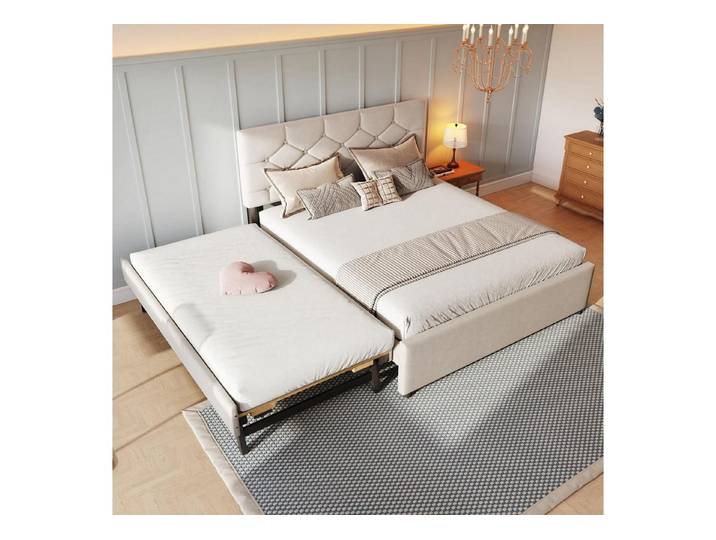 LuxusKollektion Polsterbett Polsterbett 140x200 Samt ausziehbar Beige