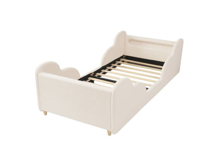 Lit enfant tapissier en bouclé beige 90 x 200cm