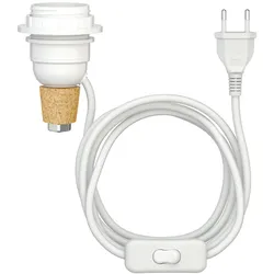 ledscom.de Tischlampe Korkenlampe FLAKO mit Schalter und Textilkabel, weiß, 1x E27 max. 60W, ohne Flasche, ohne Leuchtmittel