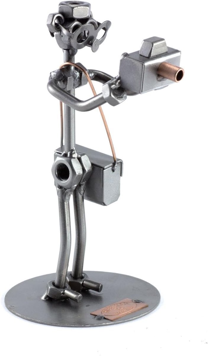 Zilverkleurig Metalen Fotograaf Figuur - Handgemaakt Stalen Beeldje voor Decoratie - Hoogte: 17 cm