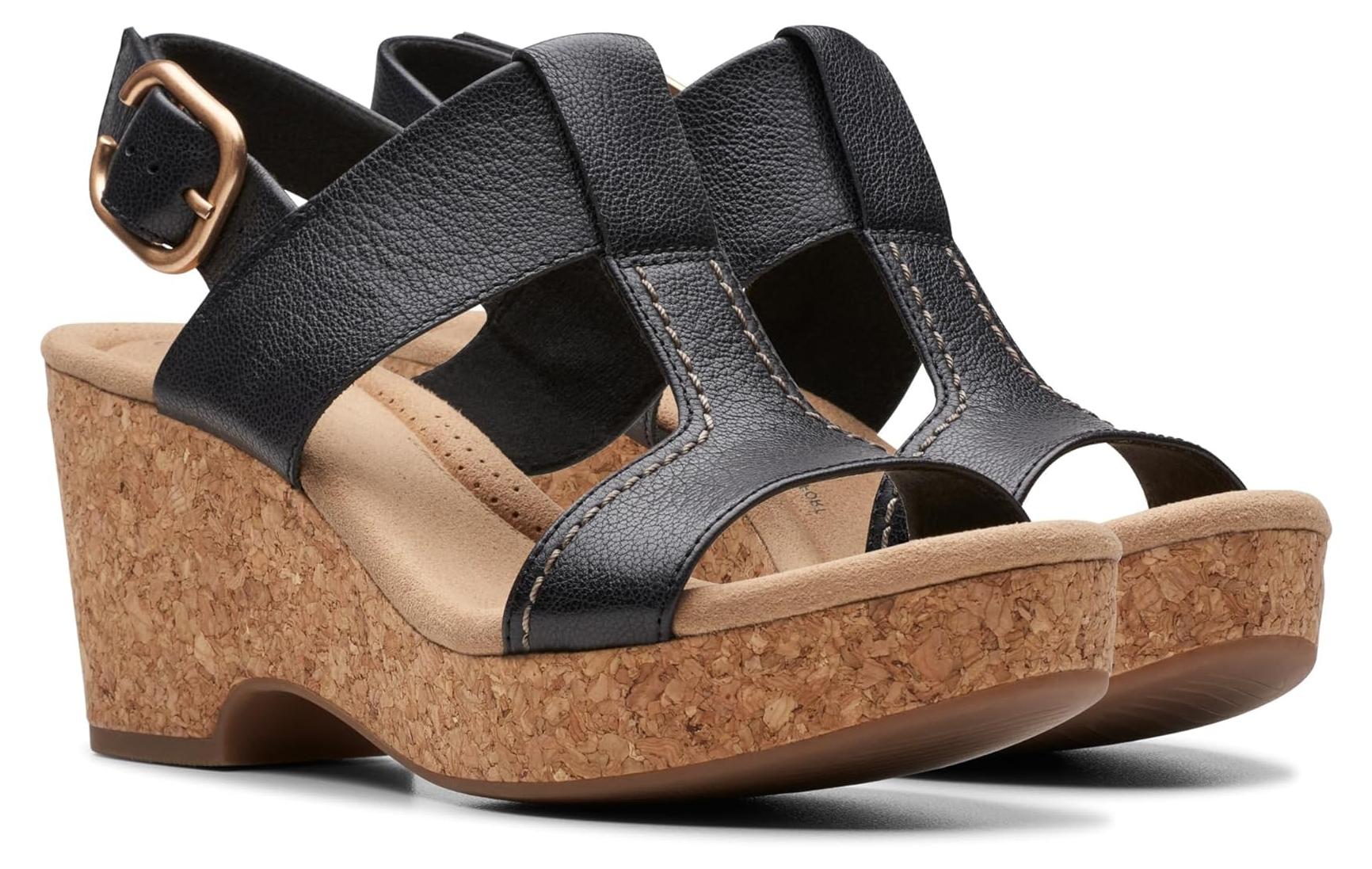 Clarks Damen Giselle Style Wedge Sandalen, Schwarz Leder, 7.5 Wide