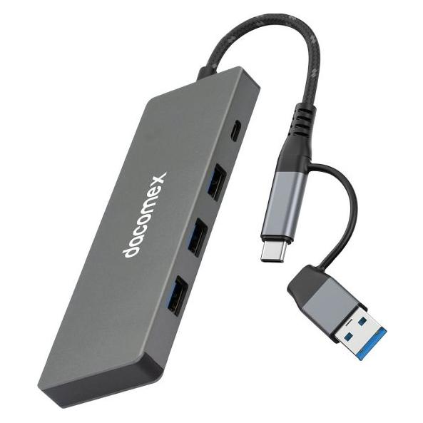 Dacomex USB Hub HB607, Eingang USB Type-A/C, Ausgang 7x Type-A, 1x Type-C, Recycling-Material (USB-A, USB-C, 8 Ports) (HB607)