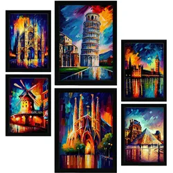 POSTER Set Mit 6 Orange Im Ölgemälde Stil A3 & A4 Rahmenlos
