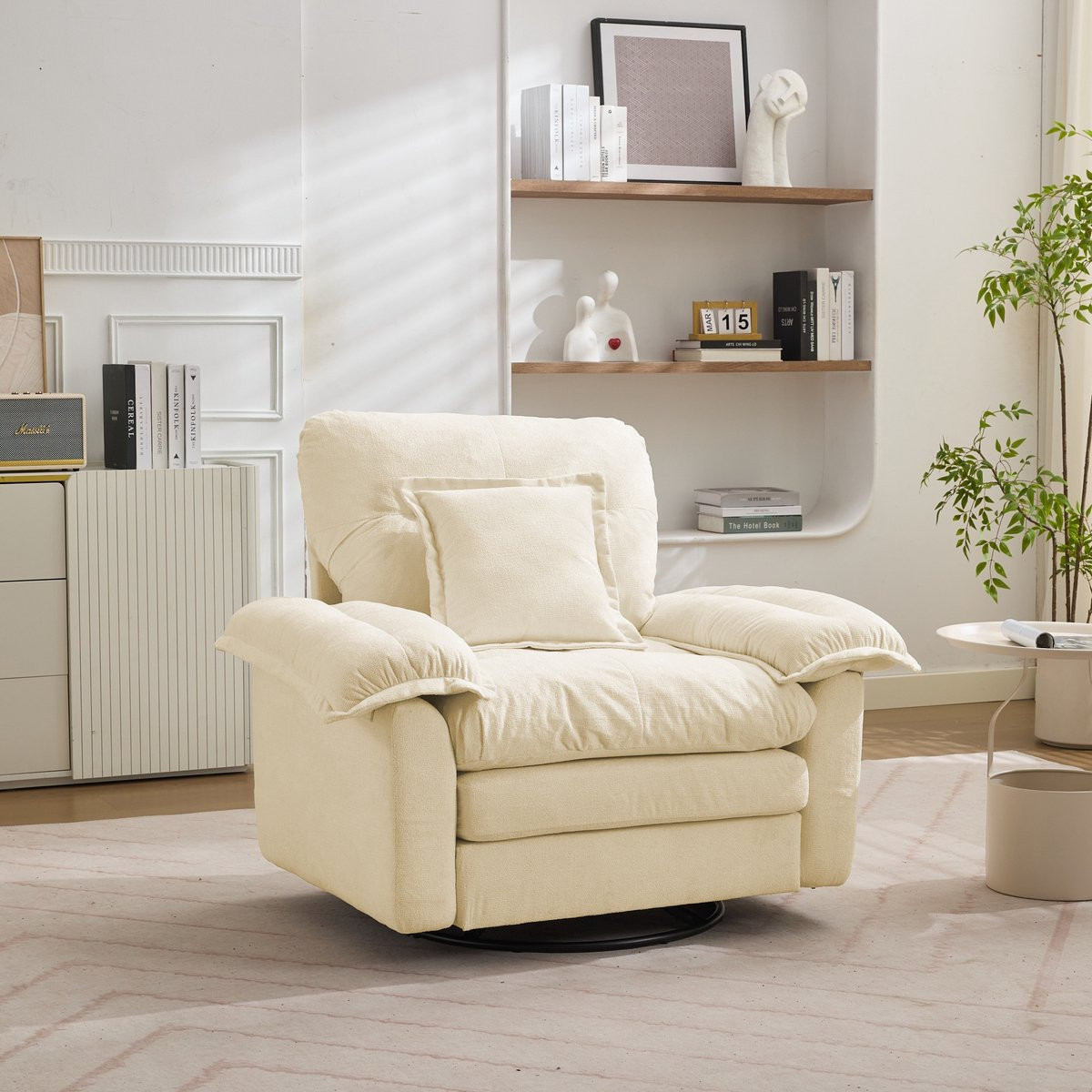 HAUSS SPOLE Fauteuil Draaibaar - Oversized Leesfauteuil met Steunkussen - Beige