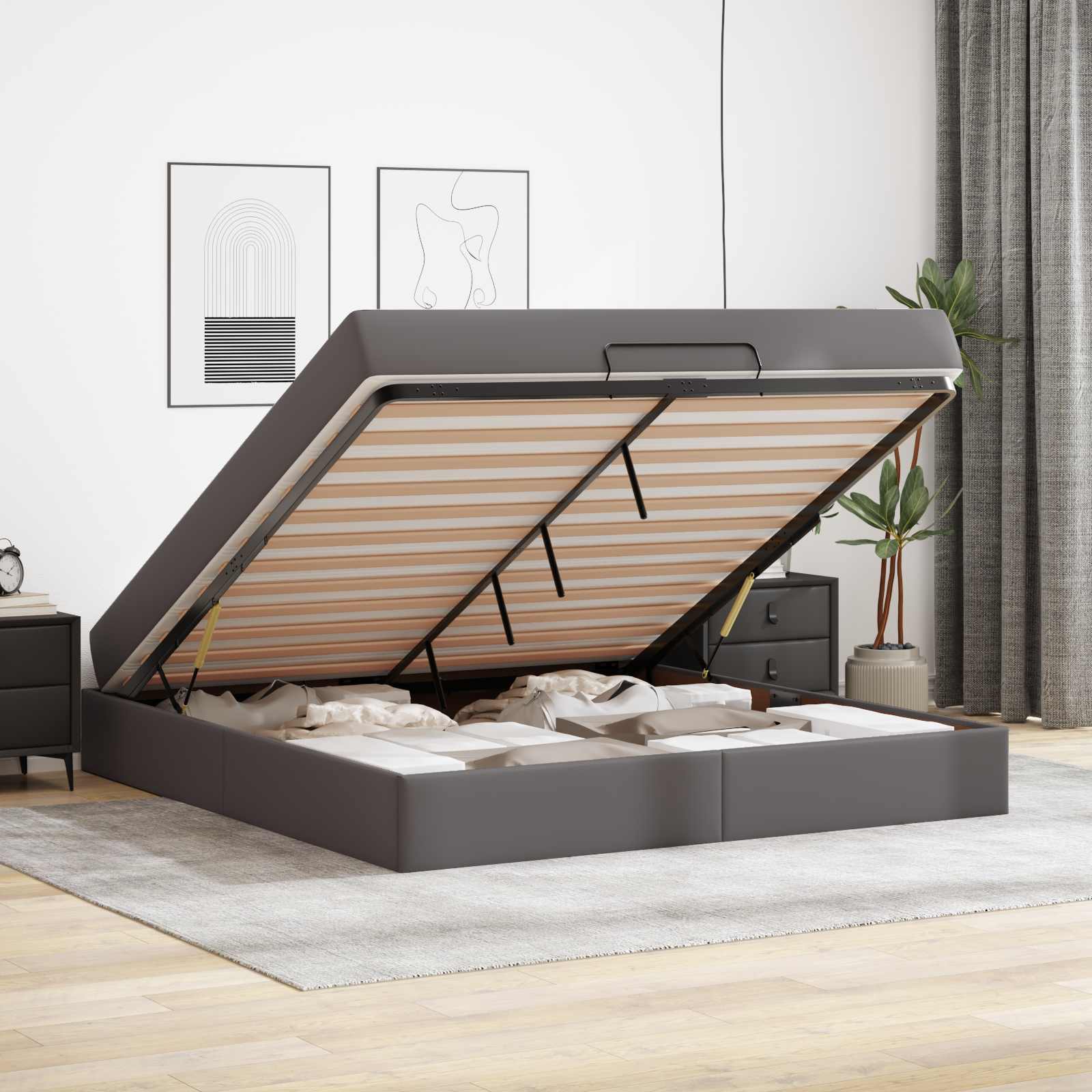 vidaXL Cadre de lit avec matelas Autre 2 pièces Gris PVC