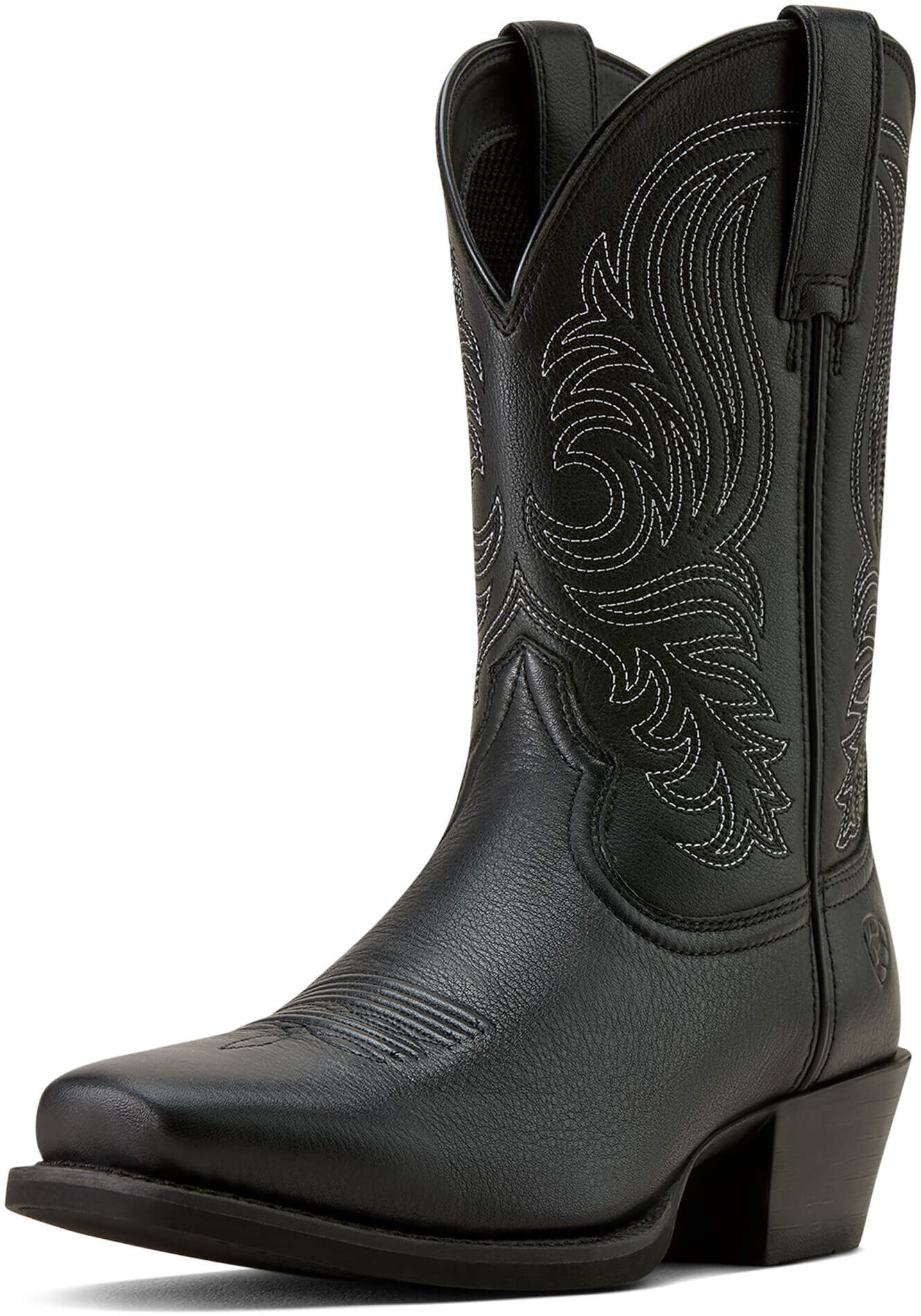 Men's Sport Lawman Square Toe Cowboy Boots in Black Deertan Leather, Size: 9 D / Medium by Ariat