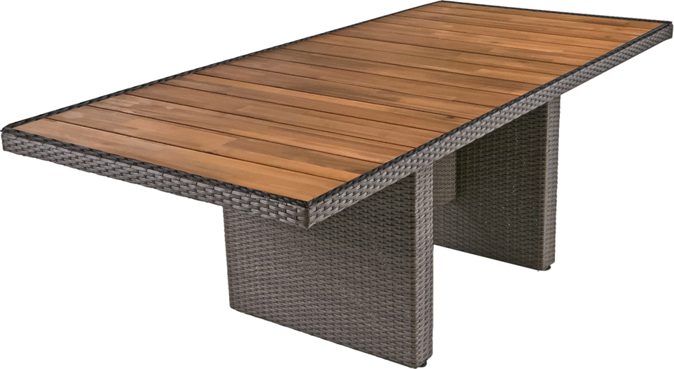 Terrassentisch aus Alu/Kunststoffgeflecht und Akazie GAZA-120 in weidengrau, B/H/T: ca. 220/75/100 cm