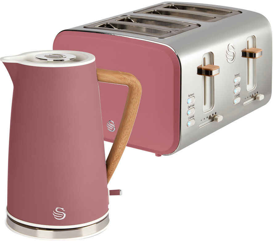 Swan Nordic 1.7L Electric Tea Kettle & 4 Slice Toaster Fuchsia Rose 1.7L