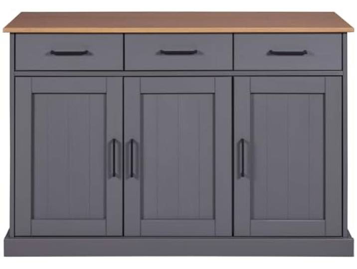 FURNARO Kommode Anrichte mit Schubladen Ebbe Oak Colori Massivholz Grau Eiche 131 x 45 x 86 cm