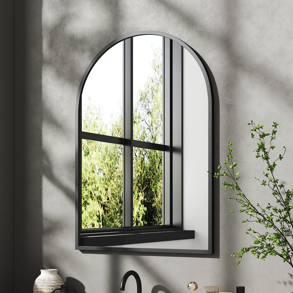 17 Stories Arch Leaning and Wall Mirror Black 70 cm H x 50 cm W