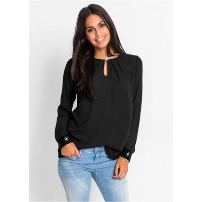 Schlupfbluse BONPRIX "Schlupfbluse", Damen, Gr. 54, schwarz, Obermaterial: 100% Polyester, loose fit, Blusen Schlupfbluse, lockere Passform, aus Polyester, mit Paillettenapplikationen