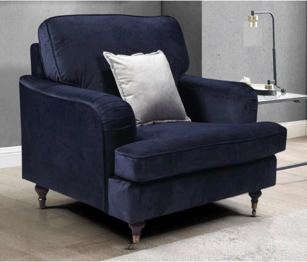 Hashtag Home Marcantonio Upholstered Armchair Navy Blue 92cm H X 94cm W X 90cm D
