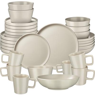 TecTake GmbH tectake Geschirrset Una, aus Steingut, für 6 Personen, 30 teilig, taupe