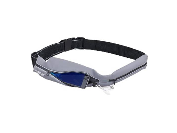Relaxdays Ceinture de Course\, 2 Compartiments\, imperméable\, réfractant\, Trou pour Oreillettes\, Sac Banane\, Unisexe\, Gris