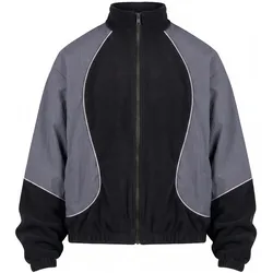 Urban Classics, Herren, Laufjacke, Polarfleece Taslan Track Jacket black/magnet 4XL (4XL), Grau, Schwarz, 4XL