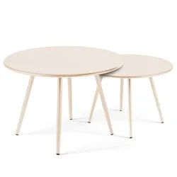 Oviala Business Satz von 2 runden Couchtischen aus Elfenbeinstahl 50 cm