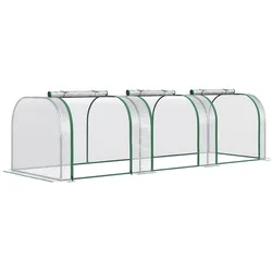 STILVORA Foliengewächshaus Tunnel mit Tür Stahlrahmen Transparent 295x100x80 cm mit 3 Reißverschlussfenstern, lichtdurchlässige PVC Folie, kompakt und stabil