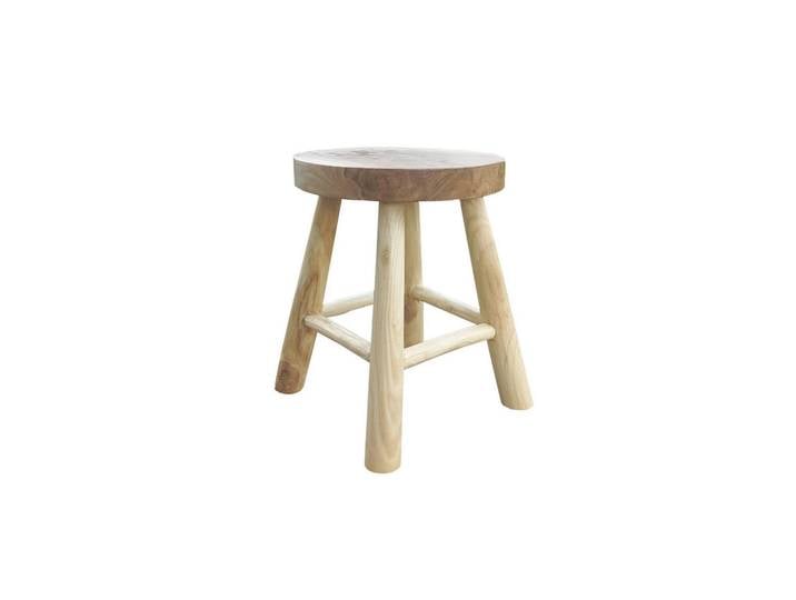 Gardenson Gartenhocker, Naturfarben, Holz, Teakholz, rund, 35x45x35 cm, Gartenmöbel, Gartensessel, Gartenhocker