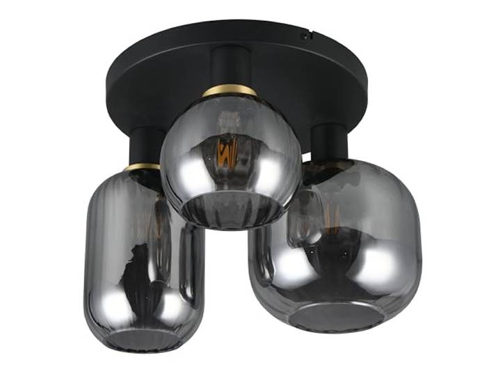 Trio Leuchten Plafonnier DIVA 619800332\, Métal Noir mat\, Verre Chrome vaporisé\, excl. 3x E27