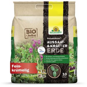 Neudorff Blumenerde  NeudoHum Aussat- & Kräutererde, Bio, für Anzucht, torffrei, mit Dünger, 10 Liter