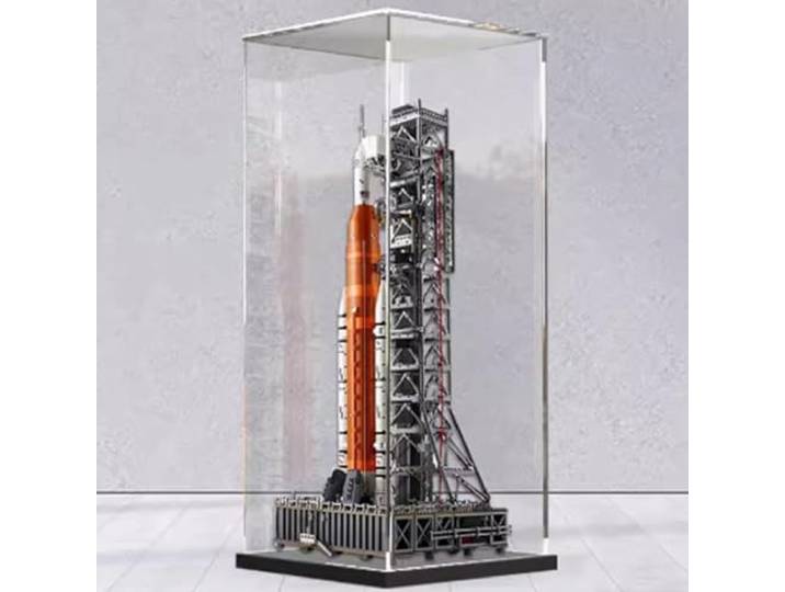 FEIFANBOYANG Acryl-Vitrine für Lego 10341 Space Launches Modell, staubdichte transparente Sammlungen Display Box (schwarzer Sockel)