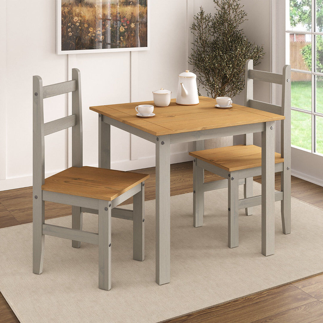 Lark Manor Aadhya 2 - Person Pine Solid Wood Dining Set Grey 2