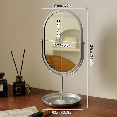 Fusion Finds Light Luxury Vanity Mirror Desktop Oval Makeup Mirror For Dressing Table Bedroom Decor type A Silvery