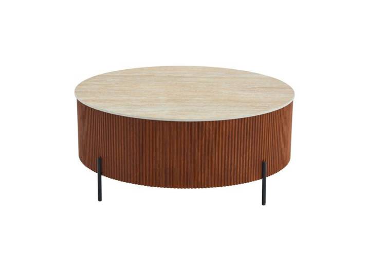 Table Basse Ronde Céramique Effet Travertin Noisette D100xH45 cm RUBY