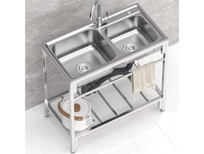 Küchenspüle Spülbecken Doppelwaschbecken Mit Unterschrank Edelstahl Waschtisch Abwasch Spülbereich Mit Wasserhahn Und Ablassvorrichtung Freistehende Innen Freien Sink Spültisch
