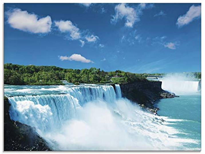 ARTland Wanddeko Glasbilder Wandbild Glas Bild einteilig 80x60 cm Querformat Natur Landschaft Wasserfall Niagara Fälle Dschungel Urwald Blau T5SG