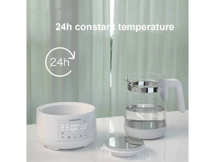 Bouilloire Santé 1,2 L avec Régulateur de Température pour Lait Bébé, Contrôle de Température de l'Eau Chaude 24h, Théière en Verre Multifonction 800W