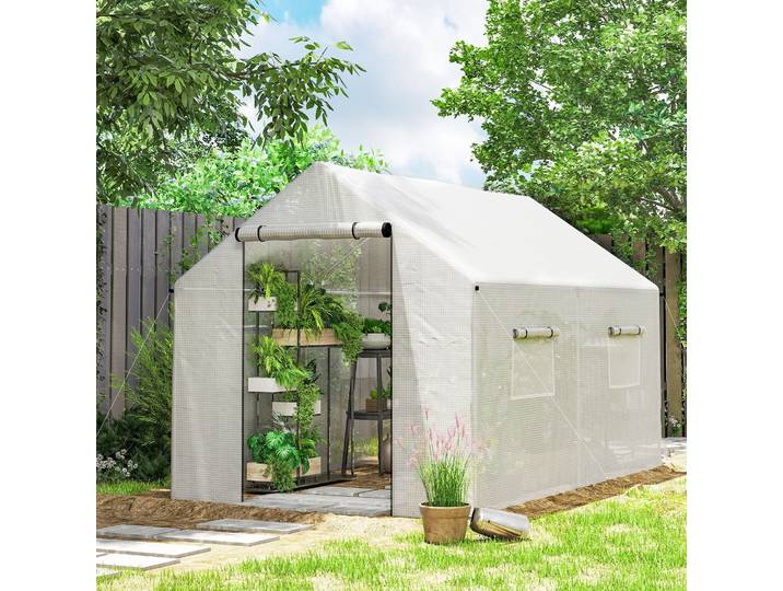 Outsunny Serre Tunnel 6m² Acier Galvanisé PE Blanc