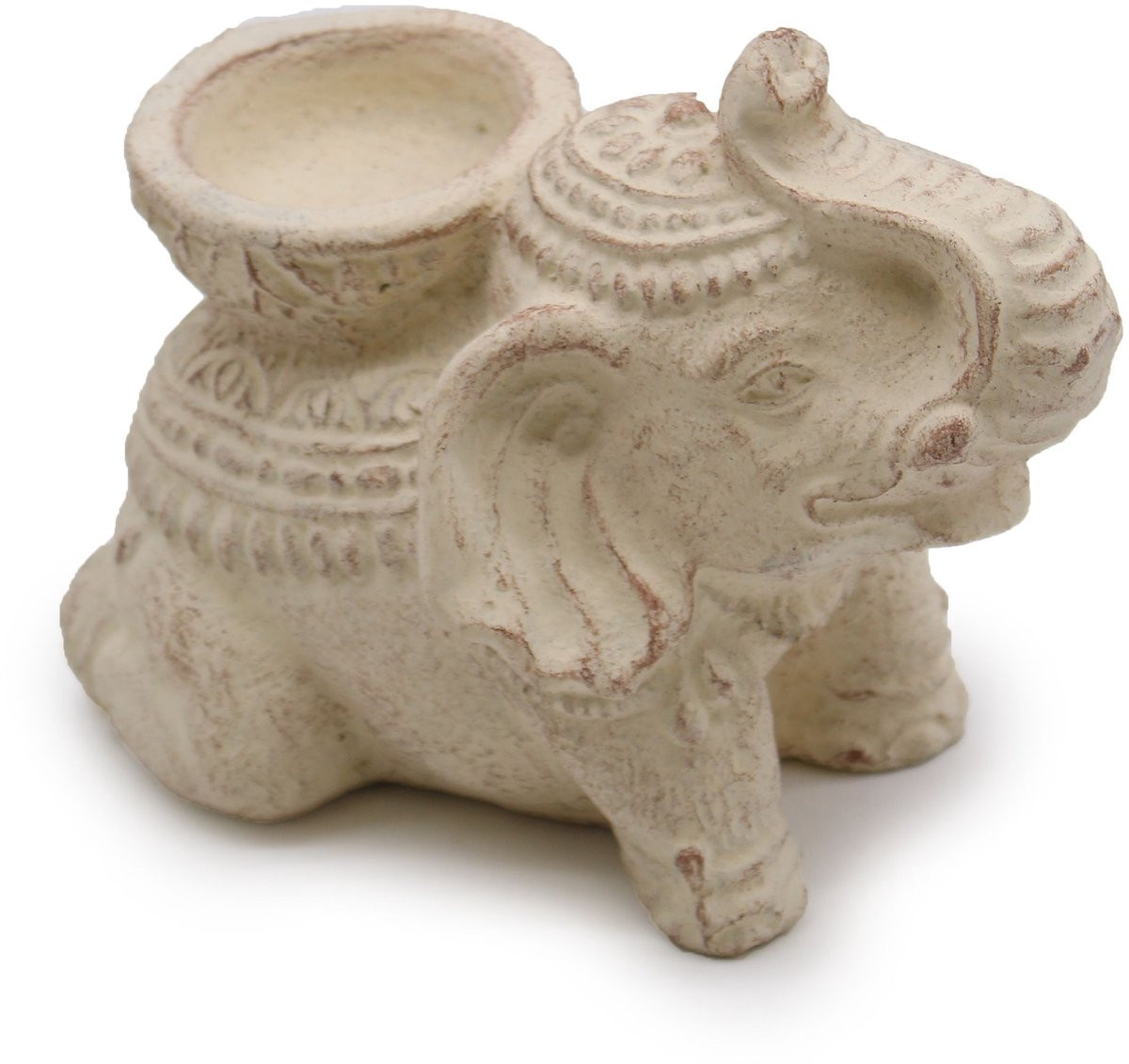 Ancient Wisdom Decoratief beeldje Olifant wierook- en kaarsenhouder multicolor zoutsteen