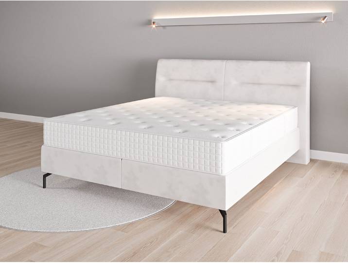 Boxspringbett 180x200 Nr. 2 - Weiß (Cremeweiß) - Vintage Velours