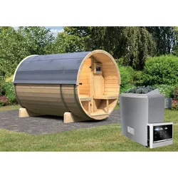 Karibu Fasssauna 2 Aussensauna 230 Volt 42 mm Saunahaus Massivholz Saunaofen