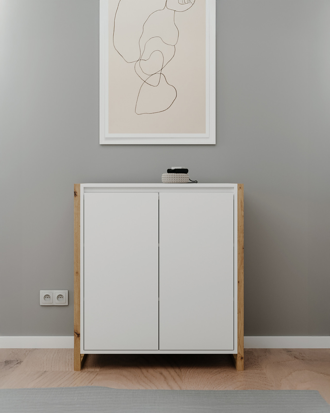 CaliCosy Denver Kleine Opbergkast met 2 Deuren Wit/Antraciet B80 x H88 x D40 cm