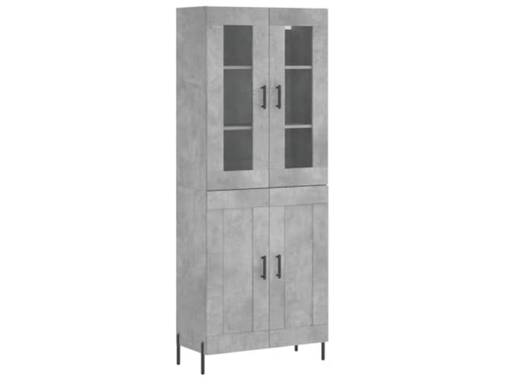 HGFDVCMR Highboard Betongrau 69,5x34x180 cm Schrank Standregal 2-teilig Eleganter Viertürer in Betonoptik für Wohnzimmer und Flur, stabiles Holzwerkstoff-Design mit schlanken Metallfüßen.
